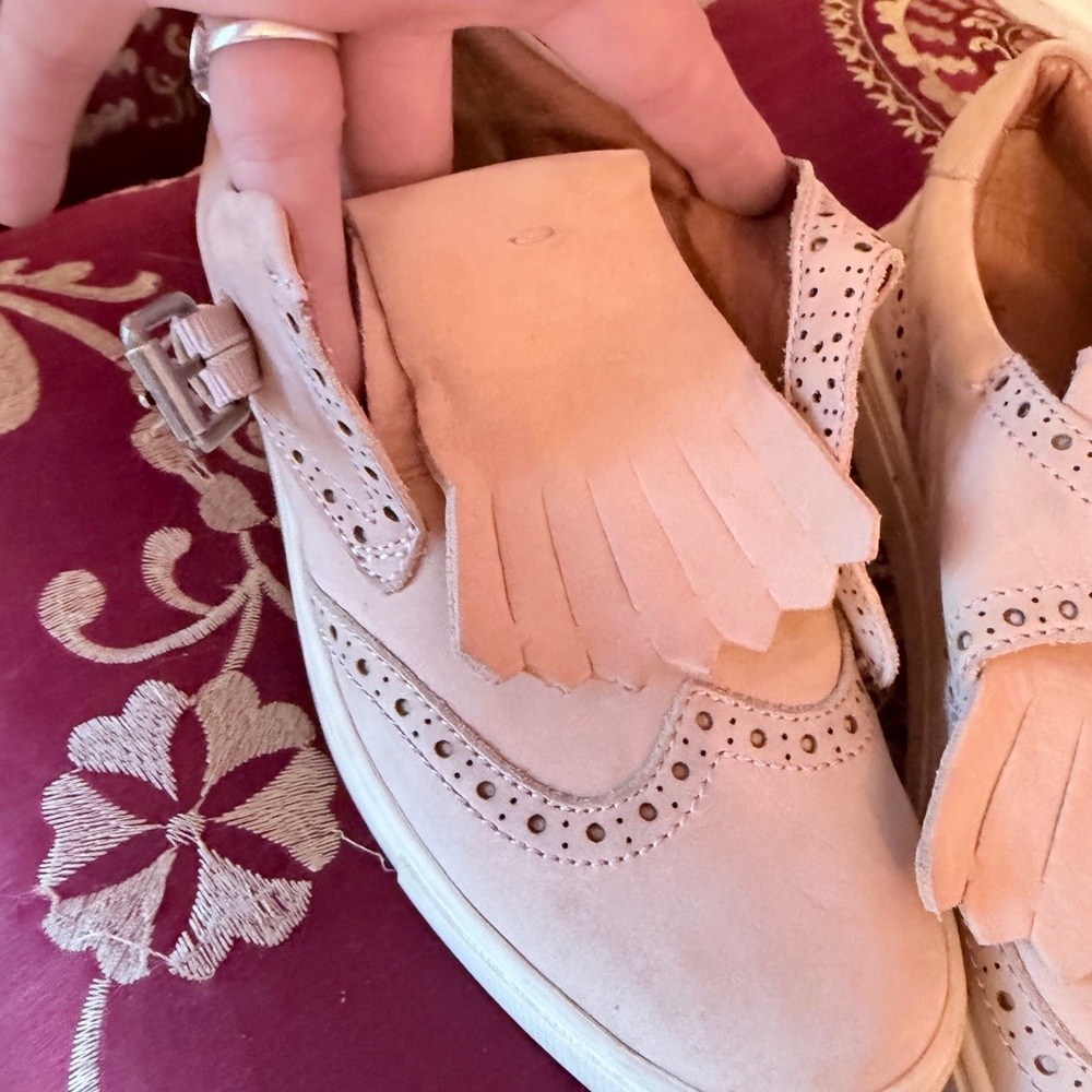Blush Frye Suede Kiltie Buckle Loafers - Picture 7 of 11